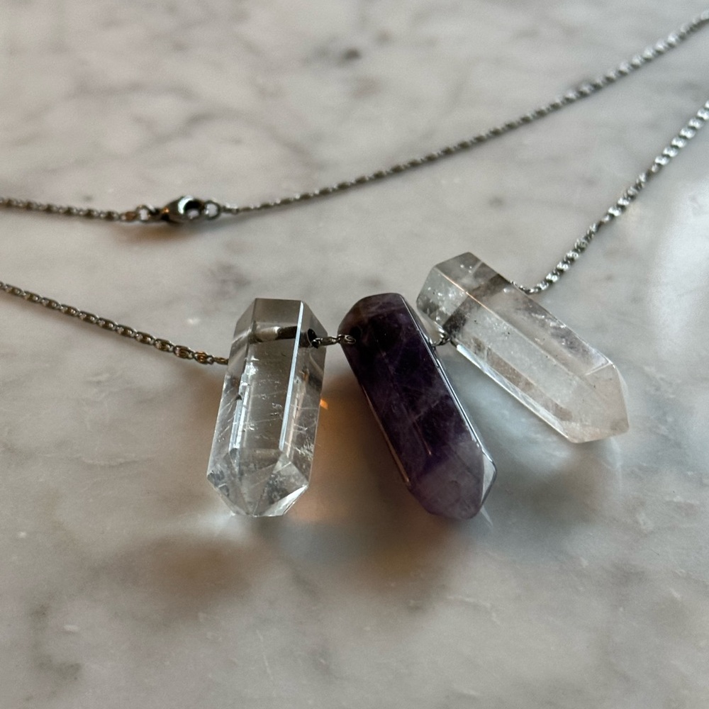 Amethyst and Clear Quartz Pendant Necklace